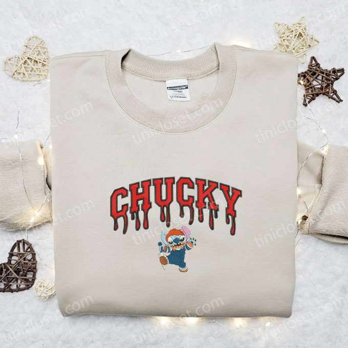 Chucky x Stitch Embroidered Shirt: Disney Halloween Gift for Family