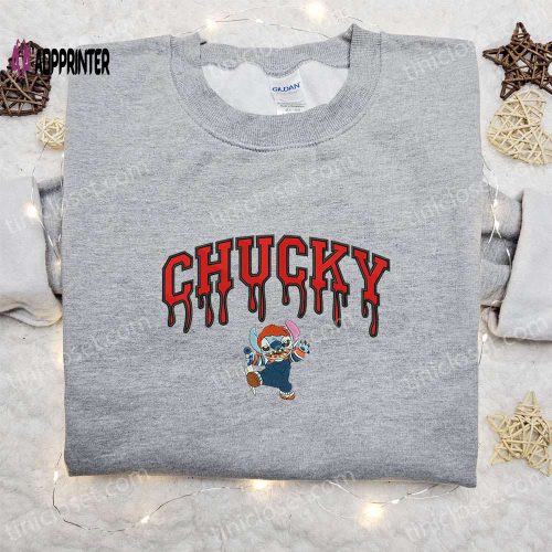 Chucky x Stitch Embroidered Shirt: Disney Halloween Gift for Family