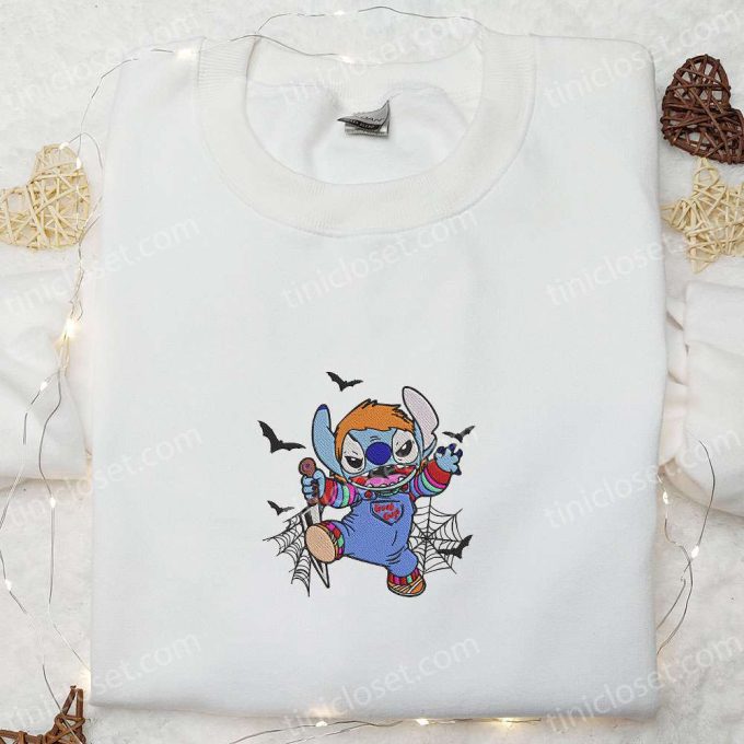 Chucky x Stitch Embroidered Sweatshirt – Disney Halloween Hoodie Best Gifts for Family