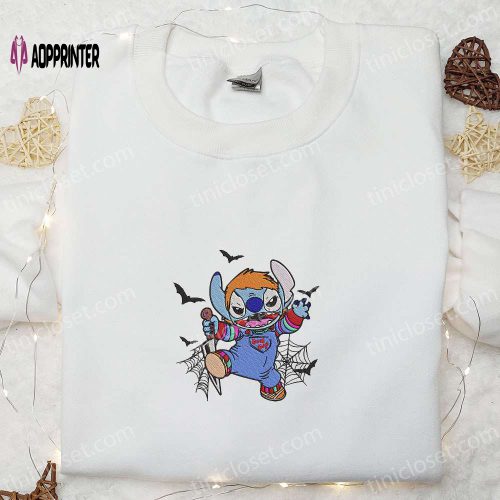 Chucky x Stitch Embroidered Sweatshirt – Disney Halloween Hoodie Best Gifts for Family