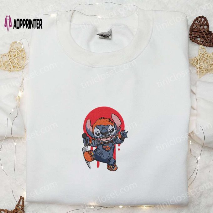 Chucky x Stitch Embroidered Sweatshirt: Disney Halloween Hoodie – Best Family Halloween Gift