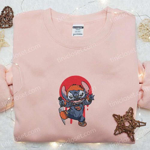 Chucky x Stitch Embroidered Sweatshirt: Disney Halloween Hoodie – Best Family Halloween Gift