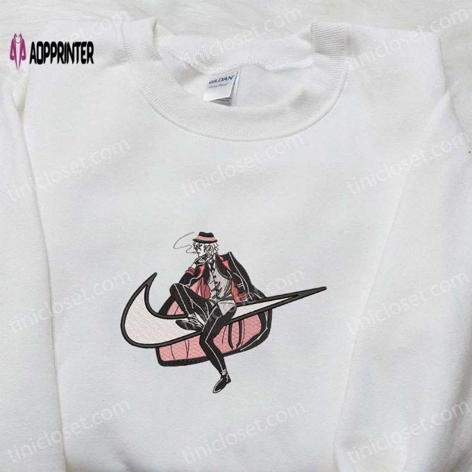 Chuuya Nakahara x Nike Swoosh Anime Embroidered Sweatshirt & Bungo Stray Dogs Shirt: Unique Nike Inspired Embroidery