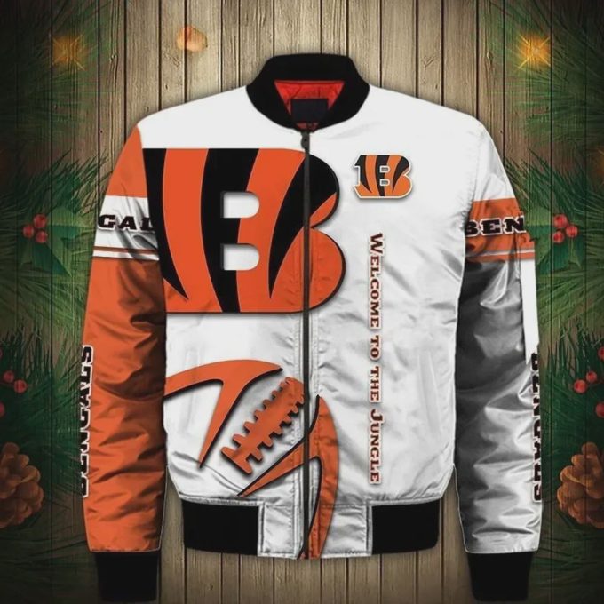 Cincinnati Bengals Logo Pattern Bomber Jacket – White