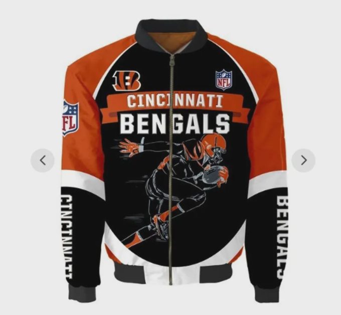 Cincinnati Bengals Players Running Pattern Bomber Jacket – Black And Orange