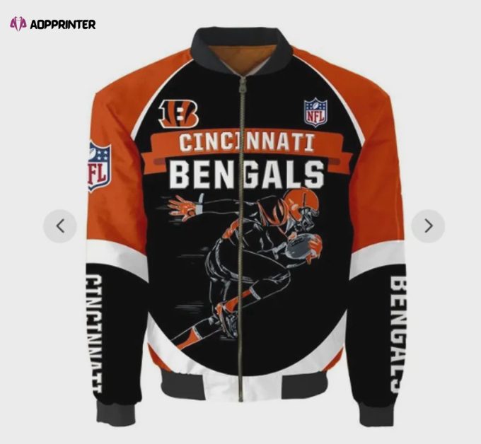 Cincinnati Bengals Players Running Pattern Bomber Jacket – Black And Orange