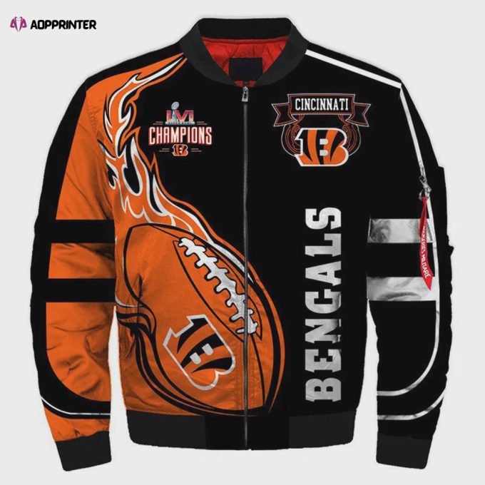 Cincinnati Bengals Super Bowl LVI Champions Black Orange Bomber Jacket