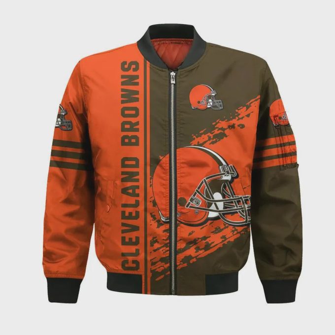 Cleveland Browns Bomber Jacket 3D Printed Logo Pattern In Team Colours