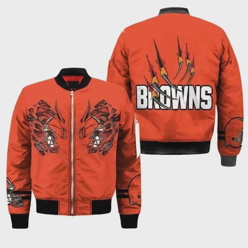 Cleveland Browns Claws Pattern Bomber Jacket – Orange