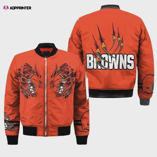 Cleveland Browns Bomber Jacket 3D Printed Grunge Polynesian Tattoo