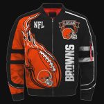 Cleveland Browns Logo Pattern Bomber Jacket – Black And Orange