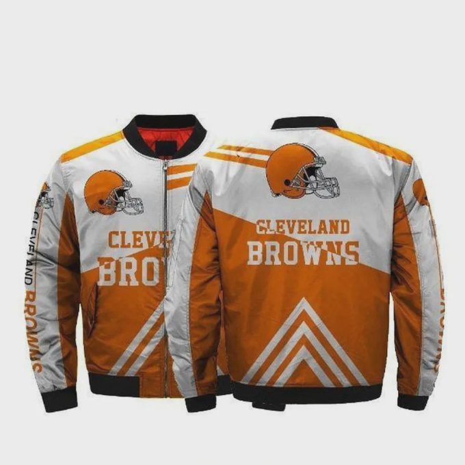 Cleveland Browns Logo Pattern Bomber Jacket – Orange And White