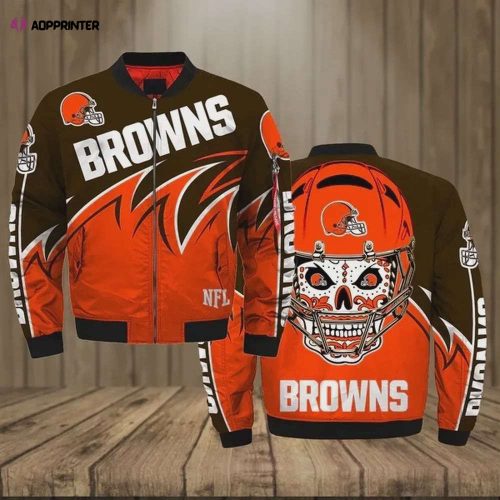 Cleveland Browns Bomber Jacket 3D Printed Logo Pattern In Team Colours