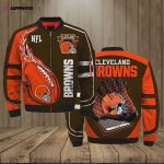 Cleveland Browns Team Logo Pattern Bomber Jacket – Orange And Brown