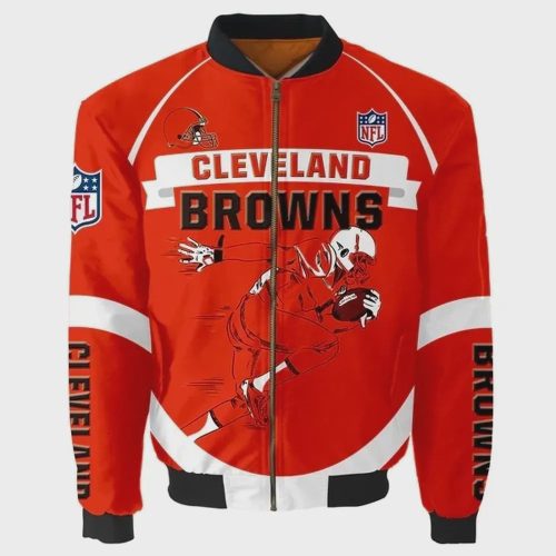 Cleveland Browns Team Logo Pattern Bomber Jacket – Red