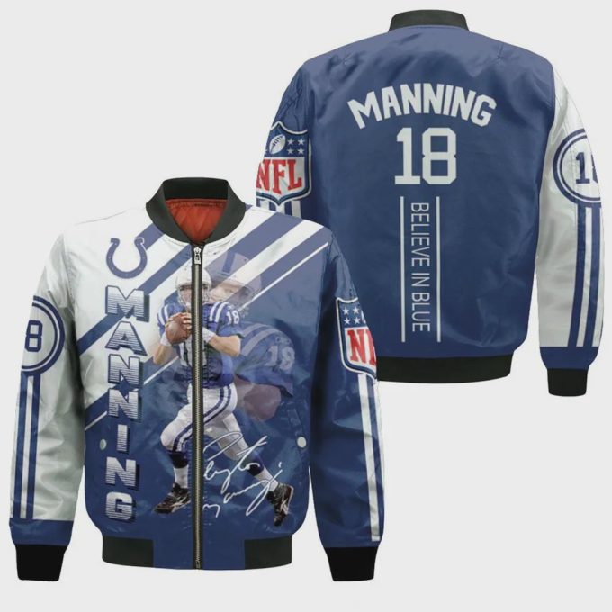 Colts Peyton Manning Pattern Bomber Jacket – Blue