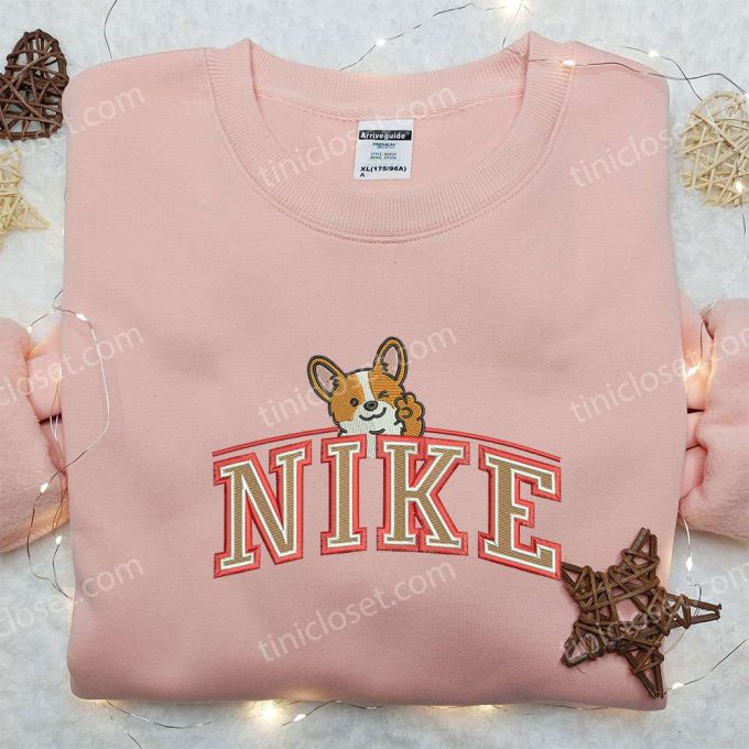 Corgi Dog x Nike Embroidered Shirt: Animal & Custom Nike Design for Trendy Style