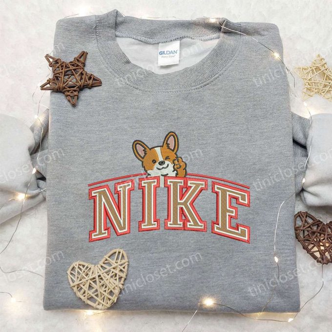 Corgi Dog x Nike Embroidered Shirt: Animal & Custom Nike Design for Trendy Style