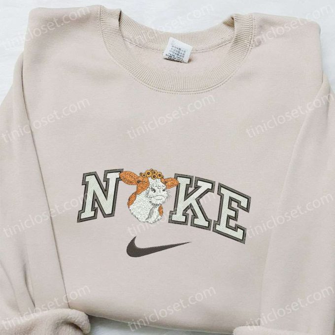 Cow Flower x Nike Embroidered Hoodie: Animal Sweatshirt with Nike Inspired Design