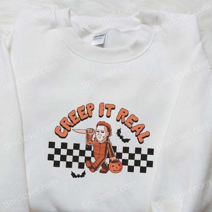 Creep It Real Michael Myers Hoodie: Horror Movie Characters Embroidered Sweatshirt & Spooky Shirt