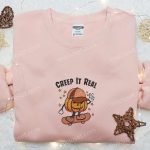 Halloween Embroidered Shirt Hoodie & T-shirt: Creep It Real Pumpkin Boy Skateboard Fun