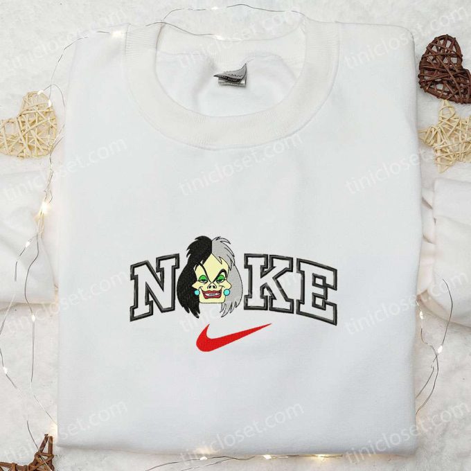 Cruella x Nike Cartoon Embroidered Shirt: Stylish Cruella de Vil & Nike Inspired Design