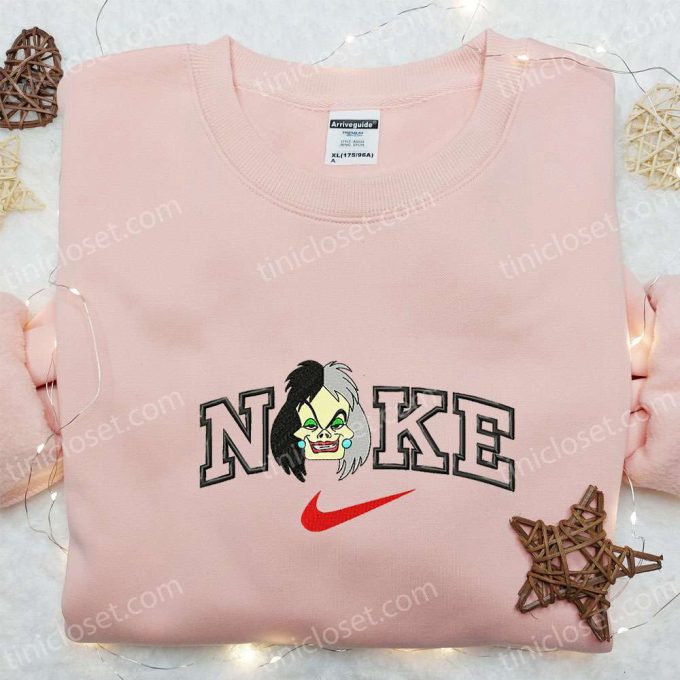 Cruella x Nike Cartoon Embroidered Shirt: Stylish Cruella de Vil & Nike Inspired Design