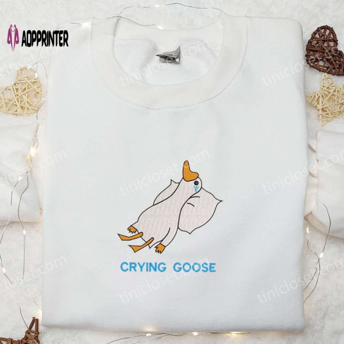 Crying Silly Goose Embroidered Shirt – Funny Animal Design for a Hilarious Look