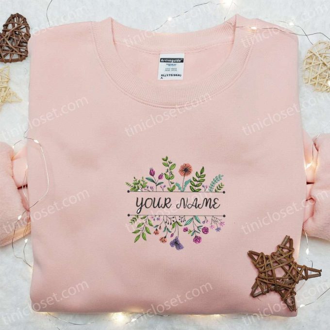 Personalized Name Flowers Embroidered Shirt & Hoodie: Perfect Mother s Day Gift for Grandmother