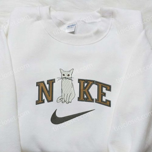 Cute Cat x Nike Embroidered Shirt: Animal & Custom Nike Tee Perfect for Cat Lovers