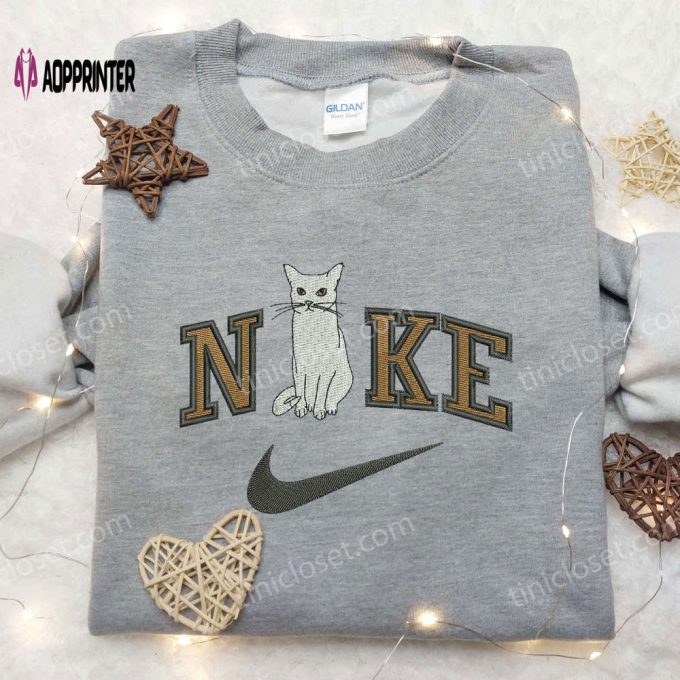 Cute Cat x Nike Embroidered Shirt: Animal & Custom Nike Tee Perfect for Cat Lovers