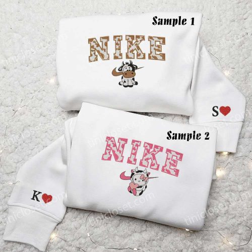 Cute Cow Hello Kitty Embroidered Couples Shirts – Adorable Matching Tops for Couples