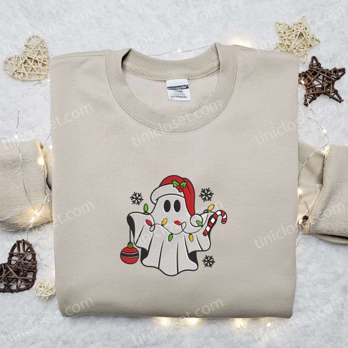 Cute Ghost Christmas Embroidered Shirt – Best Family Christmas Gift