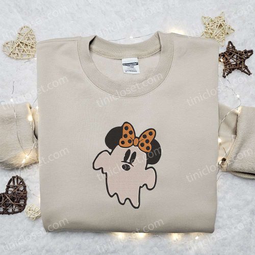 Cute Minnie Ghost Embroidered Shirt: Best Disney Halloween Gift for the Family