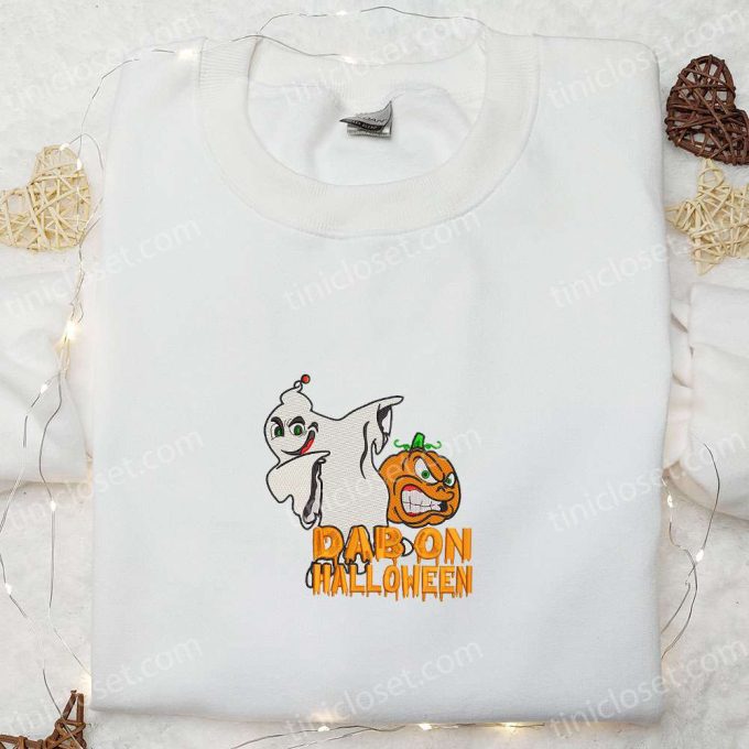 Dab on Halloween Ghost Funny Embroidered Shirt – Spooky Halloween Embroidery!