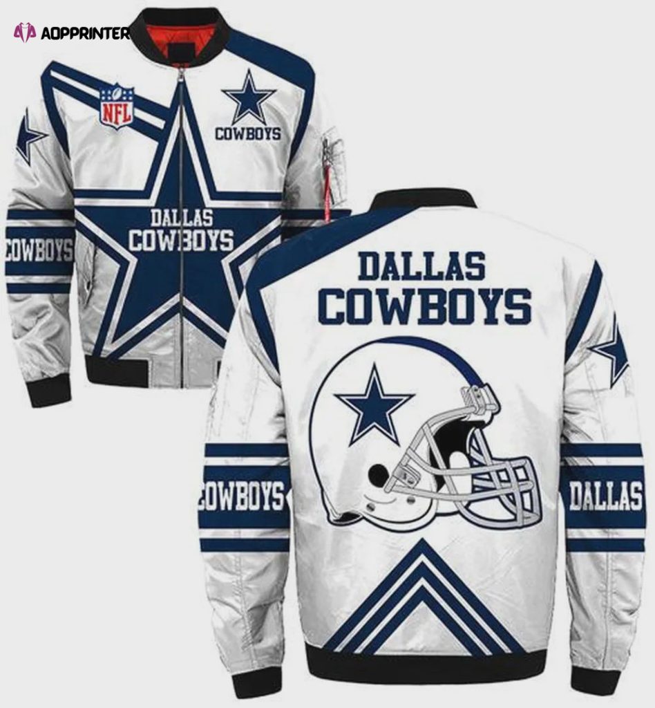 Dallas Cowboys Big Star Stripe Pattern Bomber Jacket – Blue White