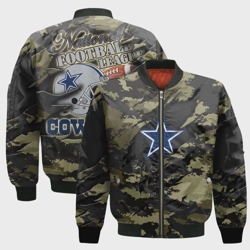 Dallas Cowboys Black Camo Pattern National Football League Unisex Bomber Jacket