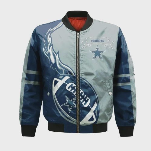 Dallas Cowboys Bomber Jacket 3D Printed Flame Ball Pattern