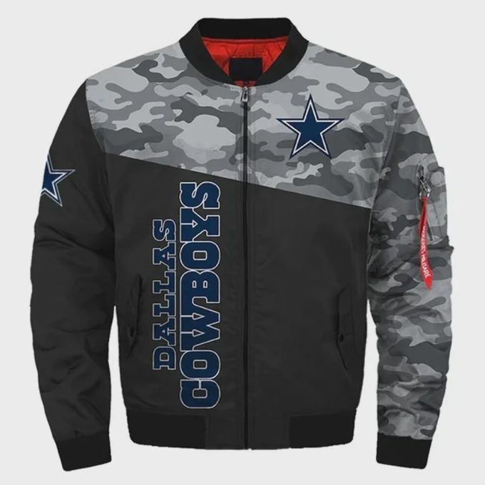 Dallas Cowboys Camo Pattern Bomber Jacket – Black And Gray