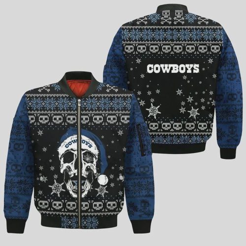 Dallas Cowboys Christmas Skull Pattern Bomber Jacket