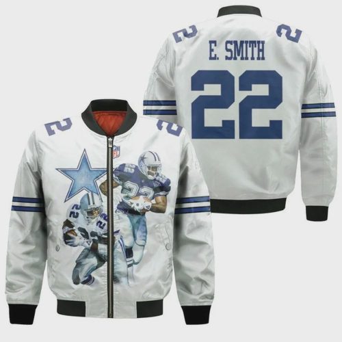 Dallas Cowboys Emmitt Smith Pattern Bomber Jacket – White