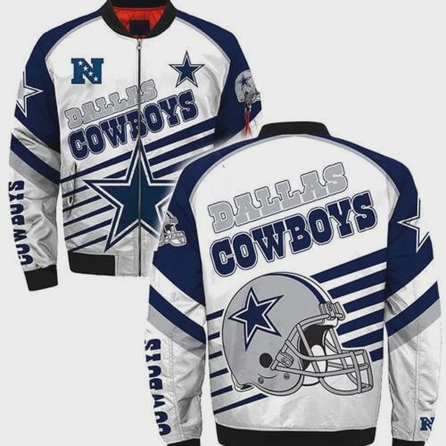 Dallas Cowboys Helmet Star Stripe Pattern Bomber Jacket – Blue White