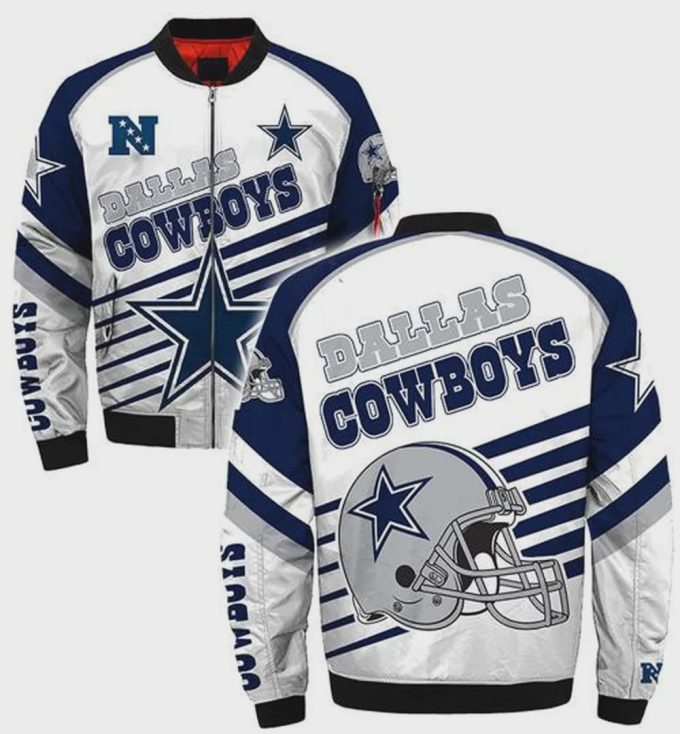 Dallas Cowboys Helmet Star Stripe Pattern Bomber Jacket – Blue White