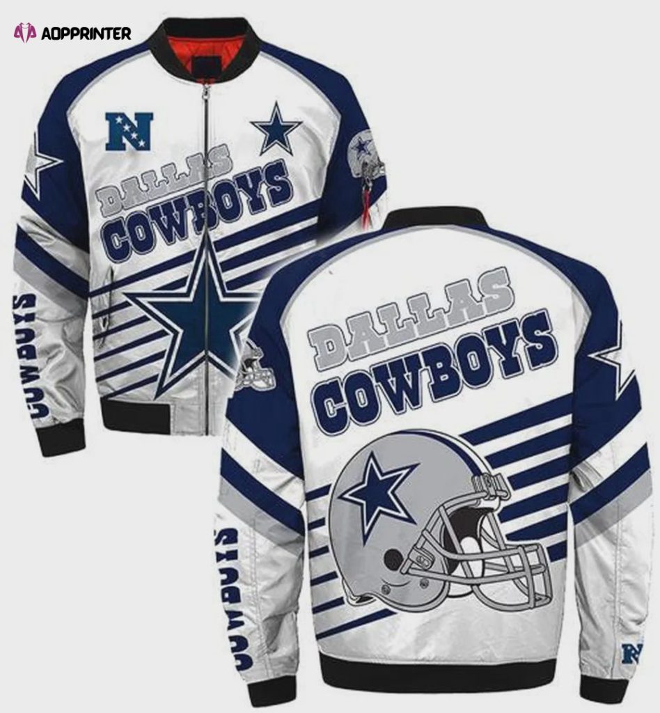 Dallas Cowboys Helmet Star Stripe Pattern Bomber Jacket – Blue White