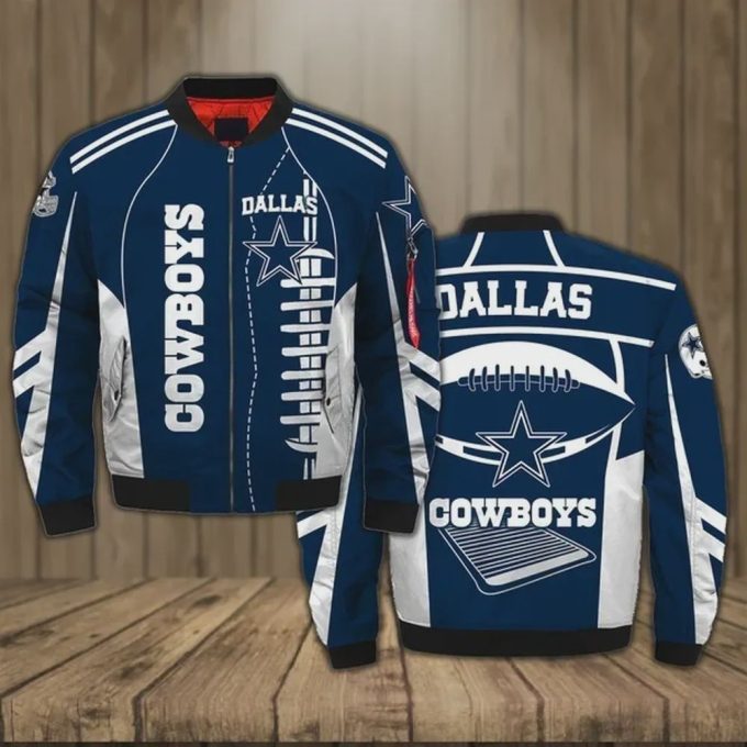 Dallas Cowboys Logo Pattern Bomber Jacket – Navy Blue