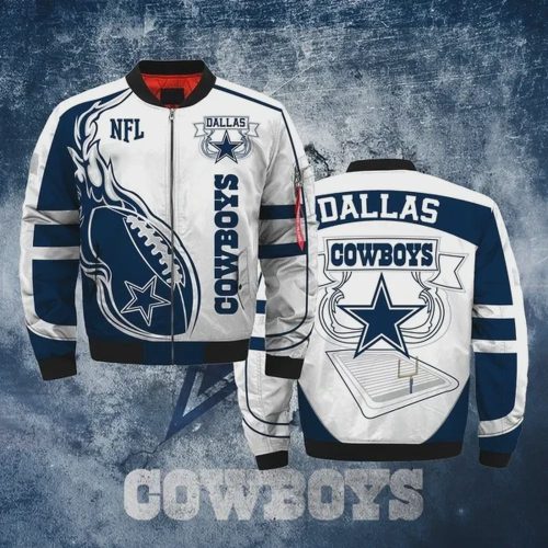 Dallas Cowboys Star Pattern Bomber Jacket – Navy Blue And White