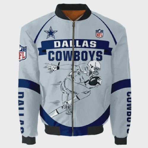 Dallas Cowboys Team Logo Pattern Bomber Jacket – Blue