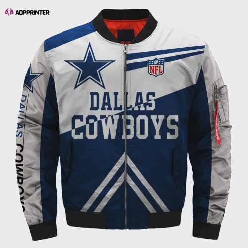 Dallas Cowboys Team Logo Pattern Bomber Jacket – Blue And White