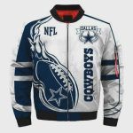 Dallas Cowboys Team Logo Pattern Bomber Jacket – Navy And White