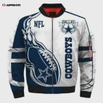 Dallas Cowboys Team Logo Pattern Bomber Jacket – Navy And White